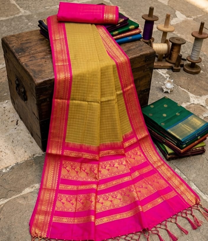 Premium Jacquard Border Checked Cotton Saree
